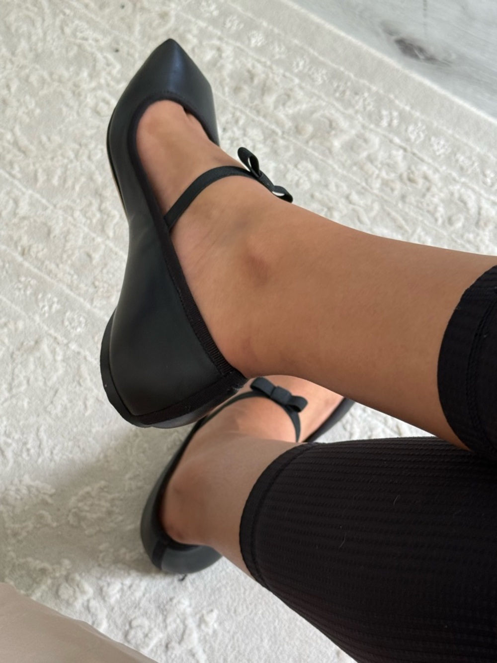 Dior Black Square-Toe Ballet Flats with Bow Trim - Picture 3 of 5